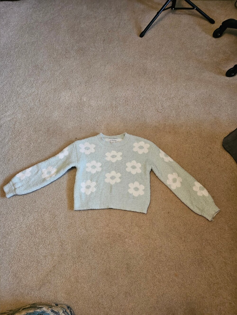 Soft Pastel Green Floral Knit Sweater - Girls